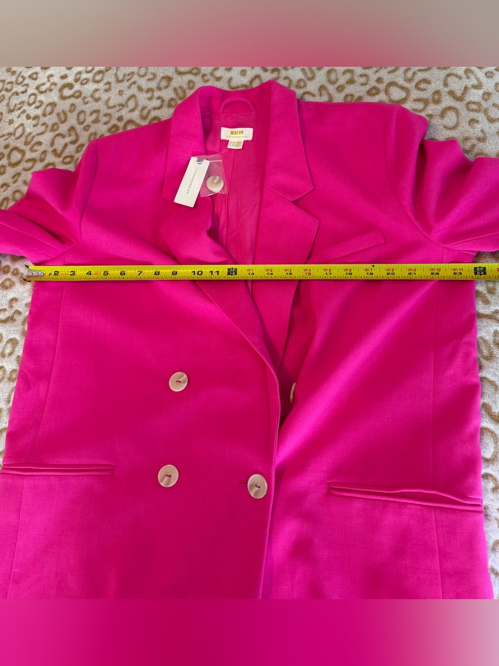 NWT Anthropologie Maeve Bright Hot Pink Double-Breasted Blazer Size: 14 - Picture 5 of 9